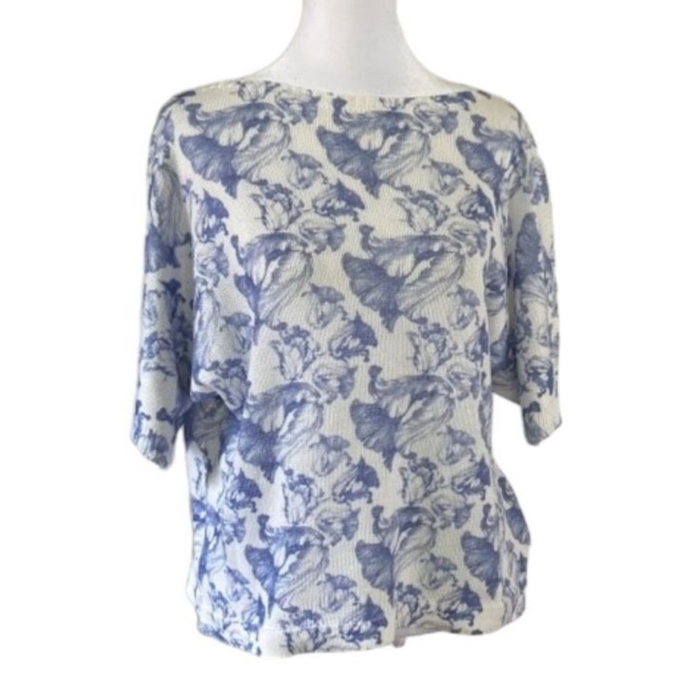 Luisa Ricci Made in Italy Floral Knit Short Sleeve Sweater Size Medium